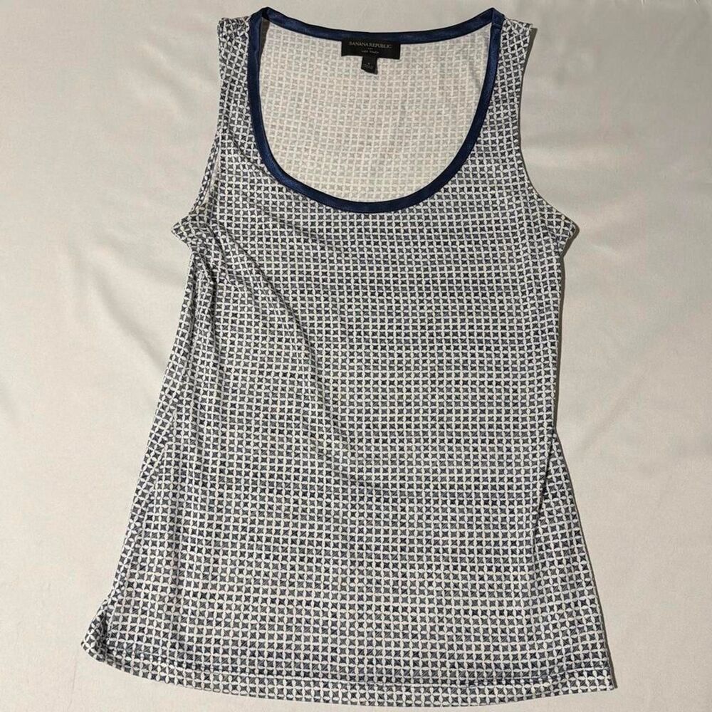 Banana Republic Luxe Touch Tank Top Navy White Geometric Print Women's S